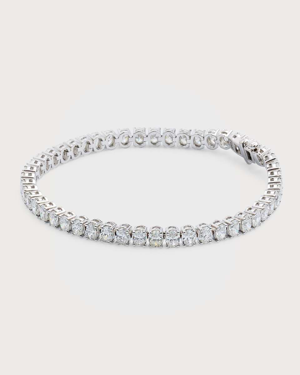 18K White Gold Oval Diamond Tennis Bracelet, 7"L, 9.0tcw